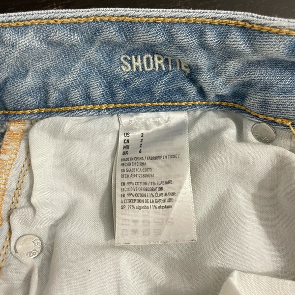 American Eagle Crochet Lace Hem Distressed Denim Shortie Shorts Jean Short - Picture 13 of 15